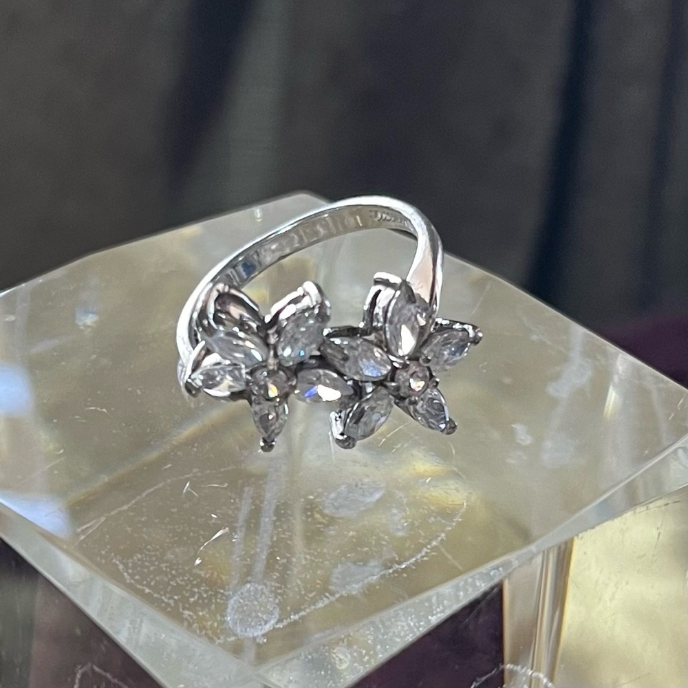 Sparkly 925 Silver Double Plumeria Ring